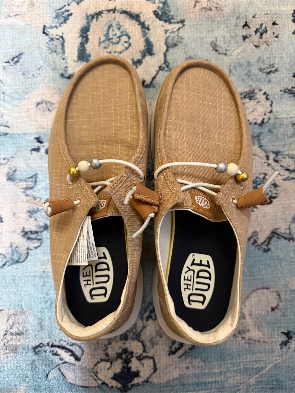 Hey Dude Tan Canvas Slip-On Loafers with Bead Accents